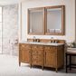 James Martin Vanities Brittany 60" Double Bathroom Vanity in Saddle Brown with 3 cm Eternal Jasmine Pearl Silestone Top, Rectangular Sinks and FreePower Wireless Charger, , large