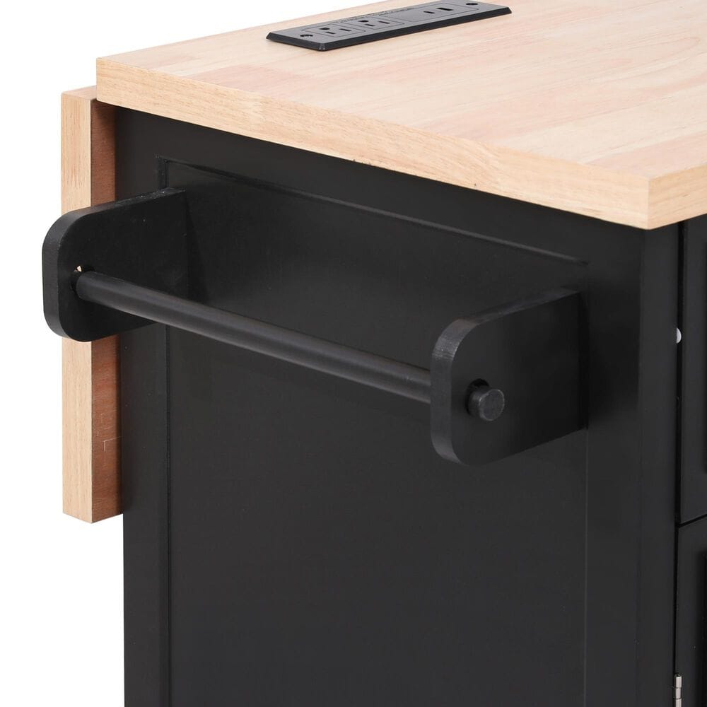 HOMLUX 56.5'' Kitchen Island with Drop Leaf in Black and Natural, , large