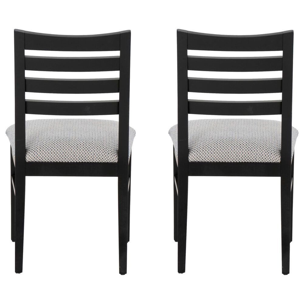 Linon Home Decor Flynn Side Chair with Blue and Beige Fabric Cushion in Black (Set of 2), , large