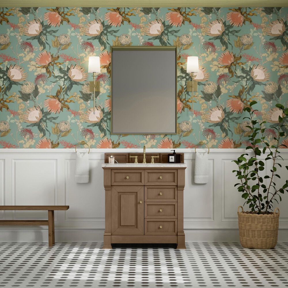James Martin Vanities Brookfield 36&quot; Single Bathroom Vanity in Pecan with 3 cm Victorian Silver Quartz Top and Rectangular Sink, , large