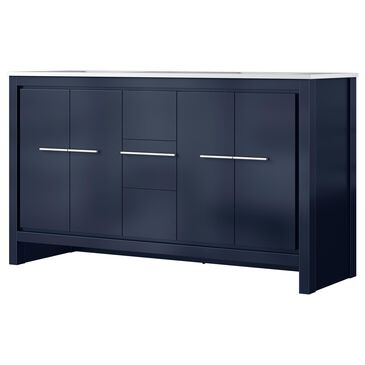 Lexora Home Lafarre 60" Double Bathroom Vanity in Navy Blue with 2 cm White Cultured Marble Top and Rectangular Sinks, , large