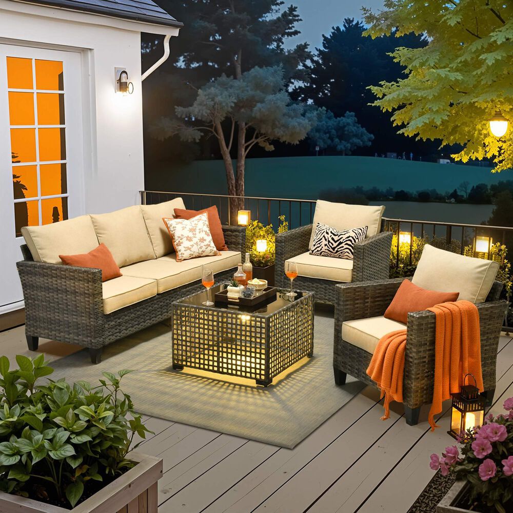 HOMLUX 4-Piece Outdoor Sofa Set in Beige, , large