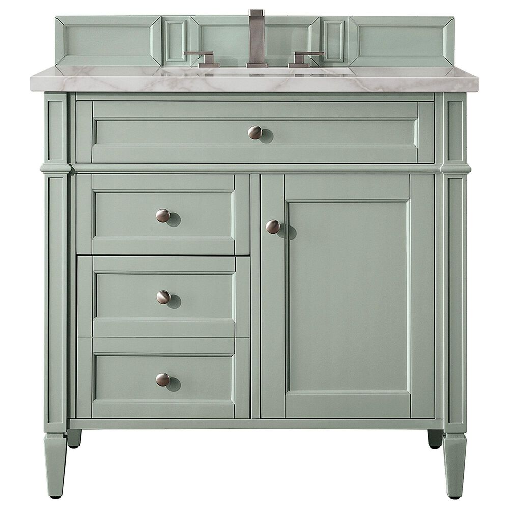 James Martin Vanities Brittany 36" Single Bathroom Vanity in Sage Green with 3 cm Victorian Silver Quartz Top and Rectangular Sink, , large