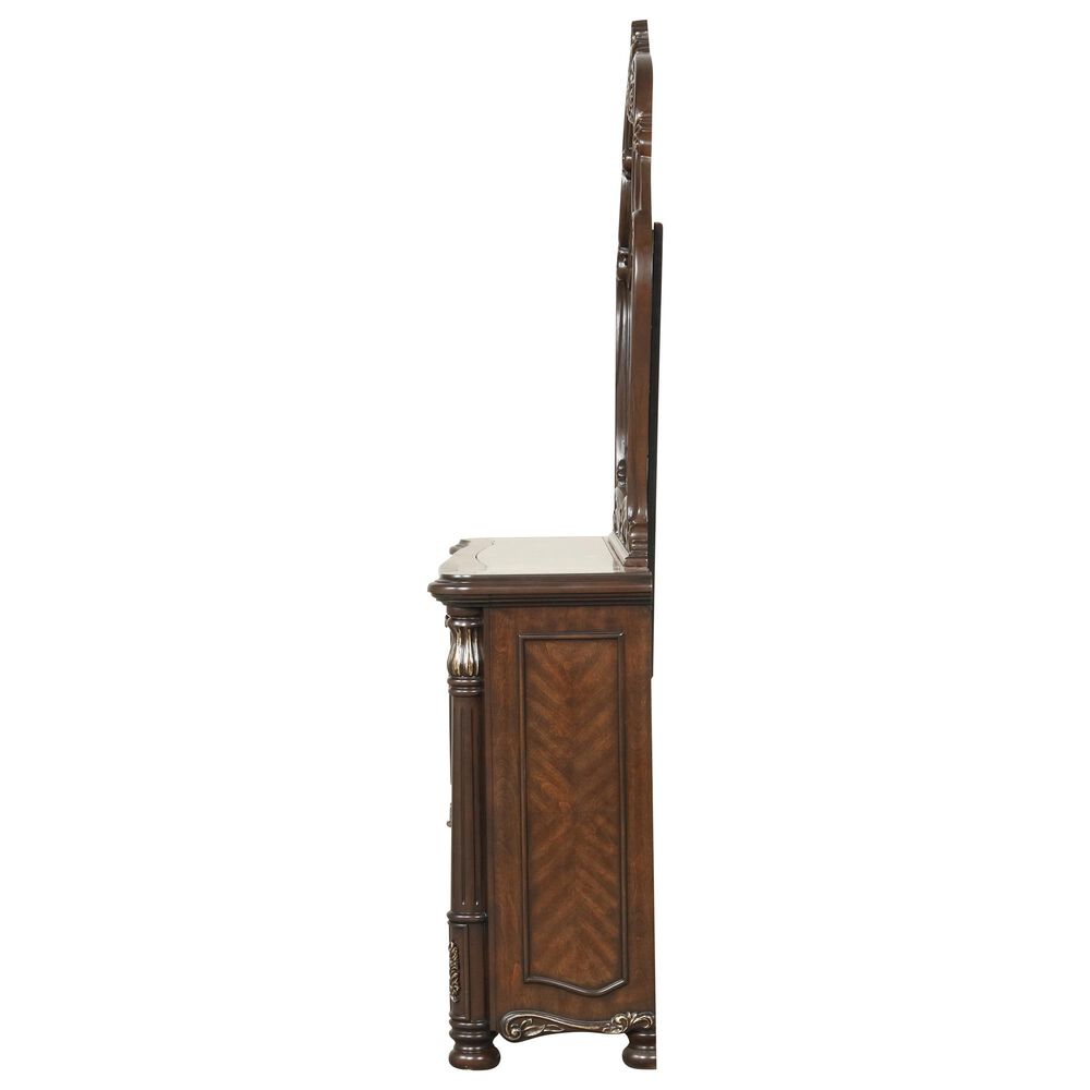 New Heritage Design Bella Note 5-Piece King Sleigh Bedroom Set in Mahogany Brown and Antique Gold, , large