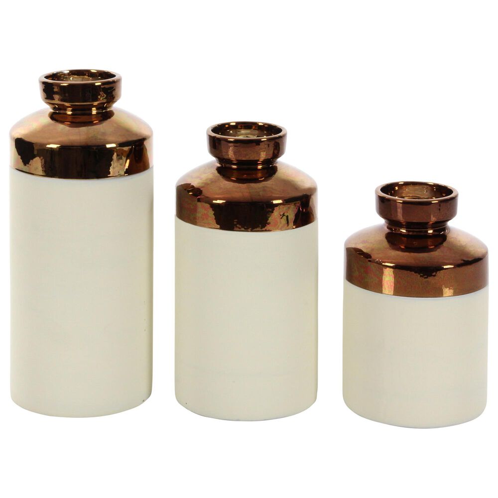 Maple and Jade Ceramic Vases in White (Set of 3), , large