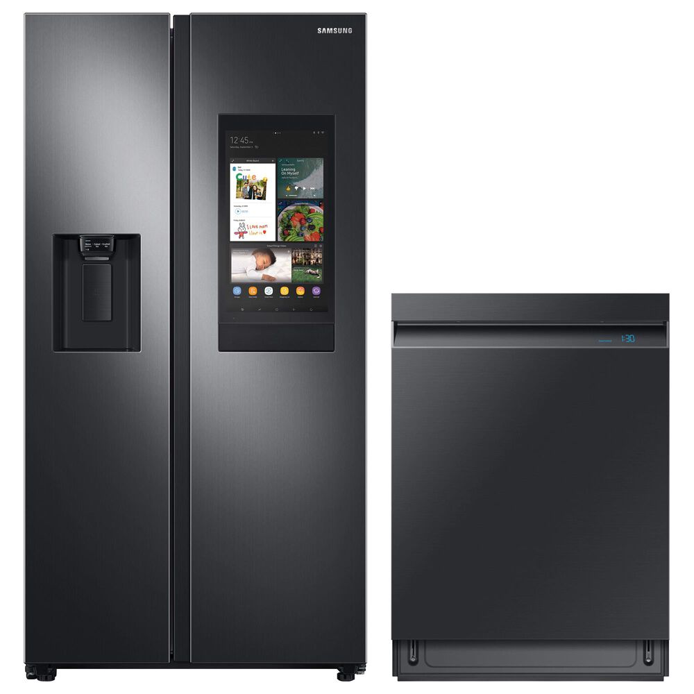 2-Piece Kitchen Package with 26.7 Cu. Ft. Side-By-Side Refrigerator and Linear Wash Dishwasher in Black Stainless Steel, , large