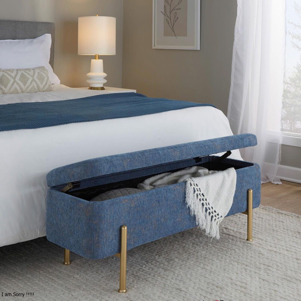 Lumisource Daniella Storage Bench with Blue Cushion in Gold, , large