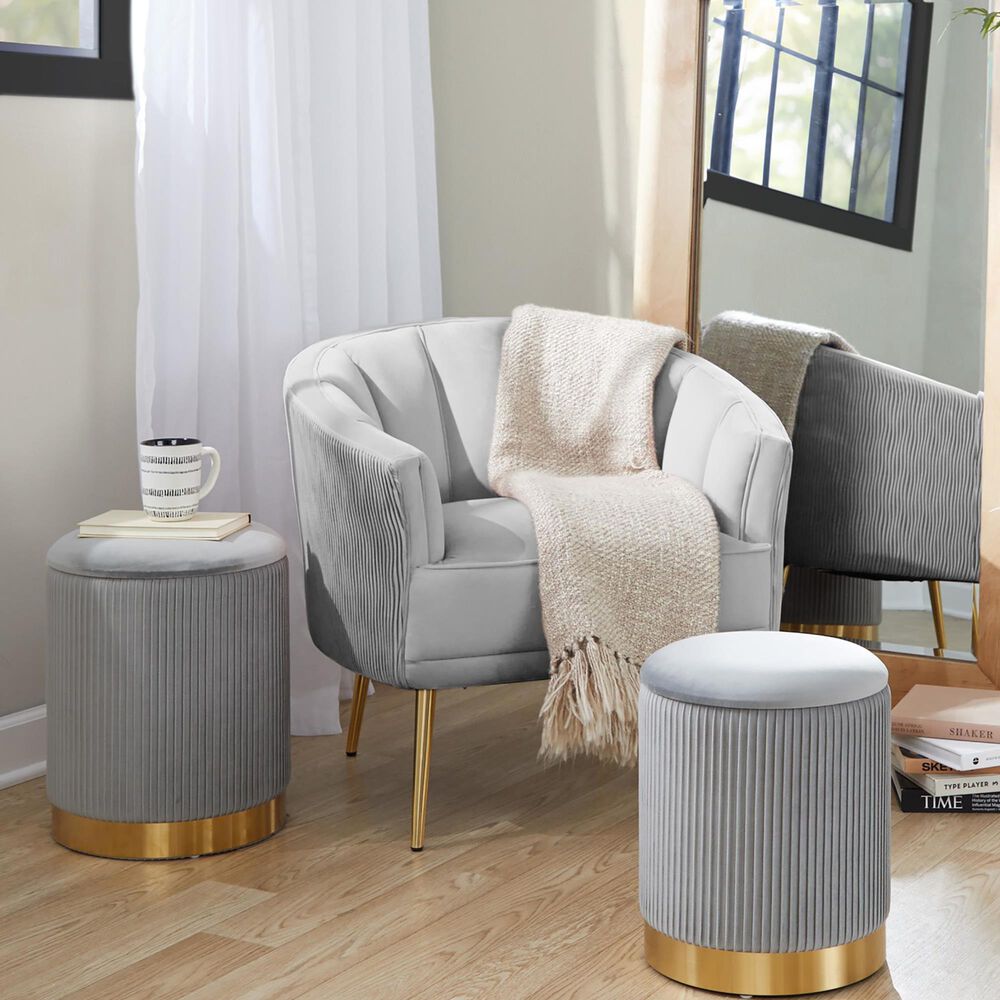 Lumisource Marla 2-Piece Nesting Pleated Ottoman Set in Grey, , large