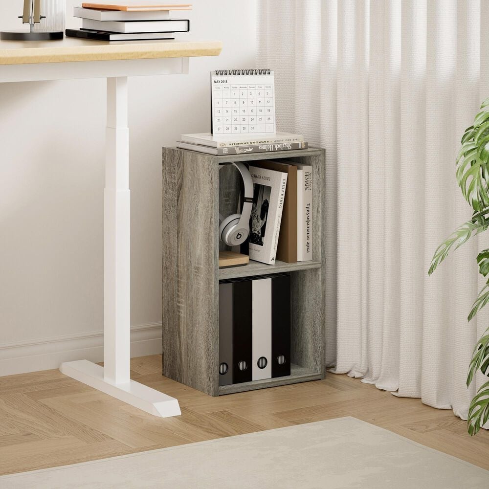HOMLUX 2-Tier Open Shelf Bookcase in French Oak, , large