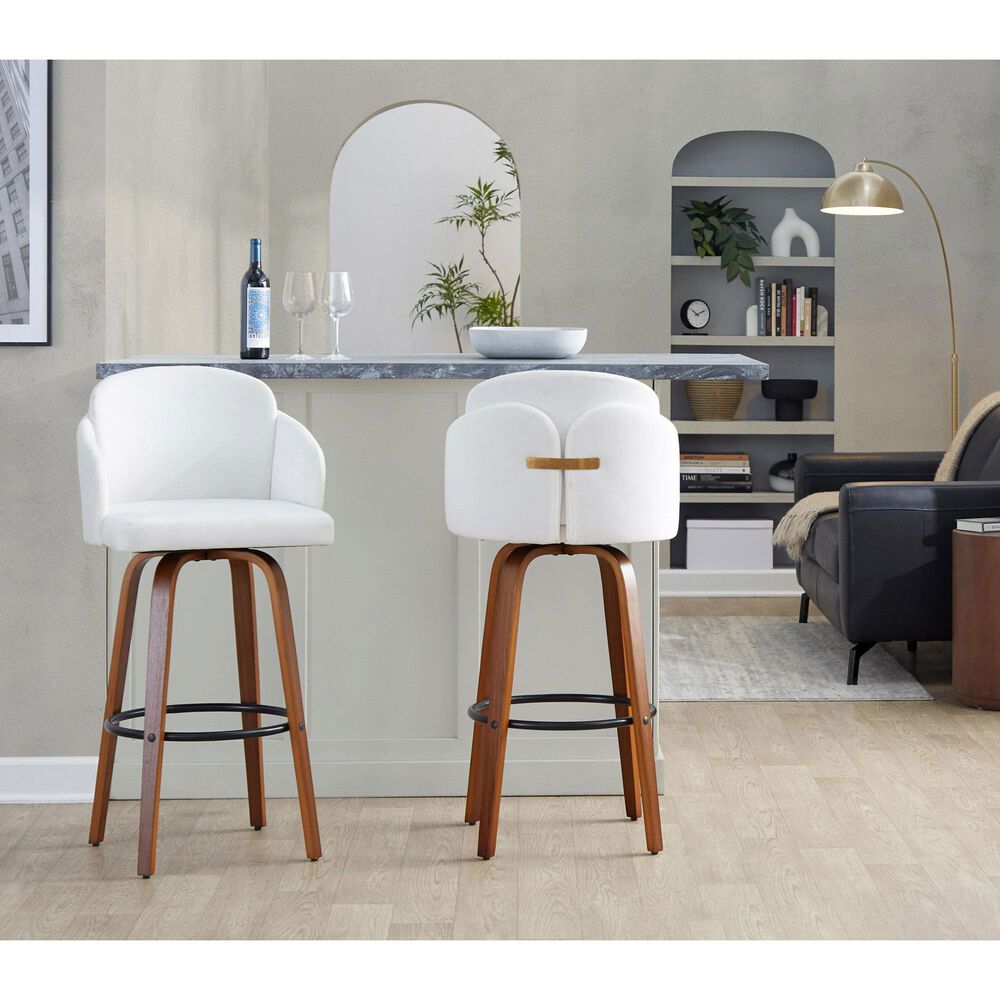 LumiSource Dahlia Swivel Bar Stool with Cream Upholstery in Walnut and Black (Set of 2), , large