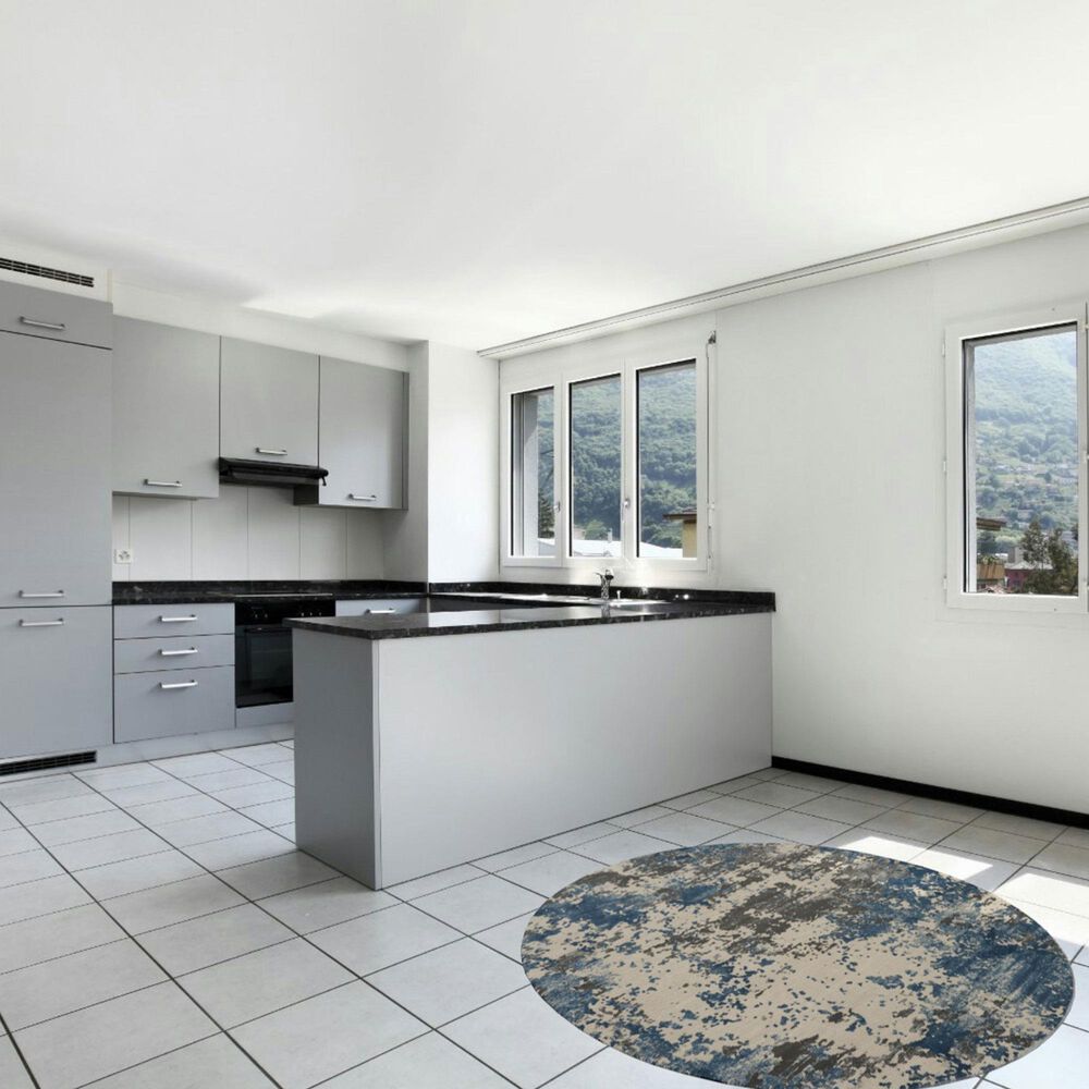 Nourison Rustic Textures RUS08 Grey and Blue 5&#39;3&quot; Round Area Rug, , large