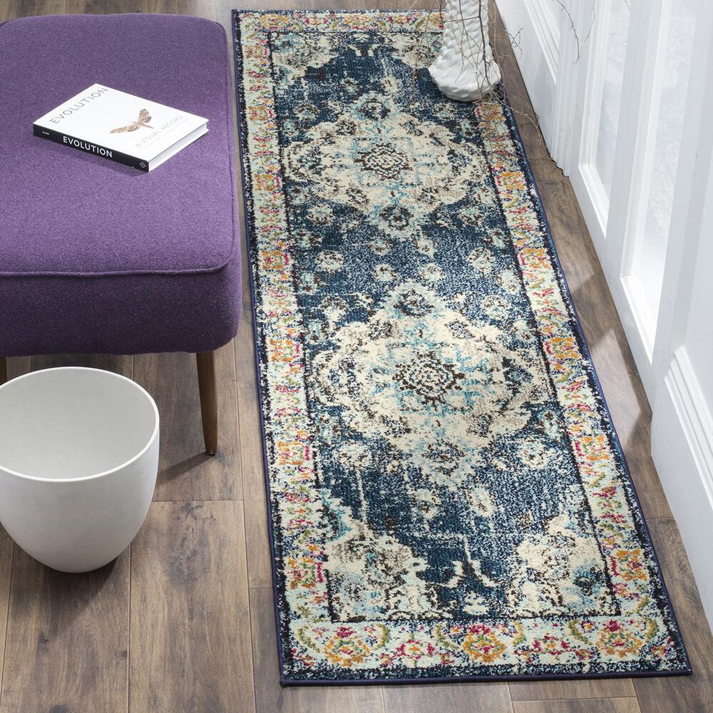 Safavieh Monaco MNC243N-216 2"2" x 16" Navy/Light Blue Runner, , large