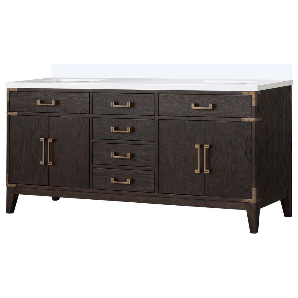 Lexora Home Laurel 72" Double Bathroom Vanity in Brown Oak with White Quartz Top and Rectangular Sinks, , large