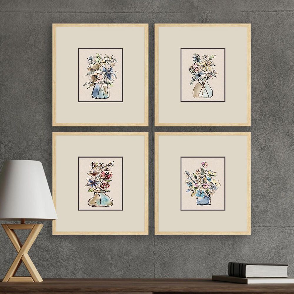 Paragon 18" x 20" Floral Sketch Wall Art in Blue (Set of 4), , large