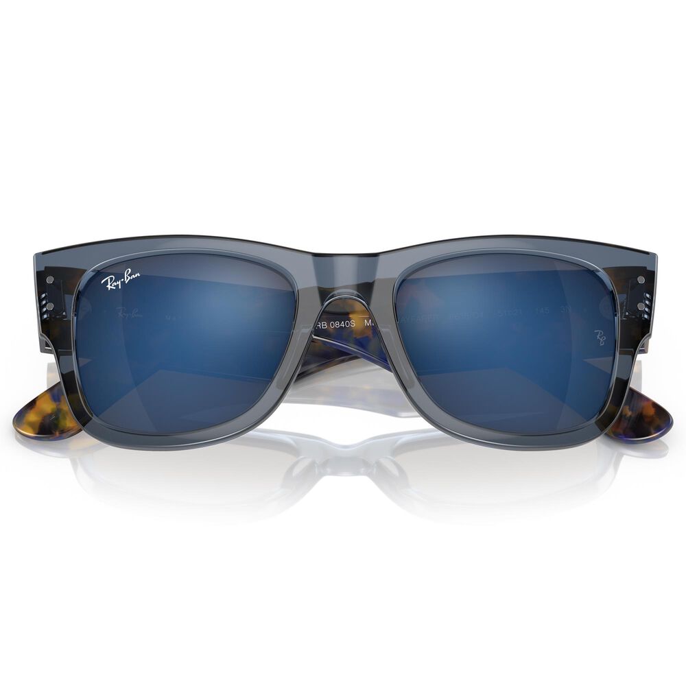 Ray-Ban Mega Wayfarer Sunglass with Blue Lenses in Polished Transparent Dark Blue, , large