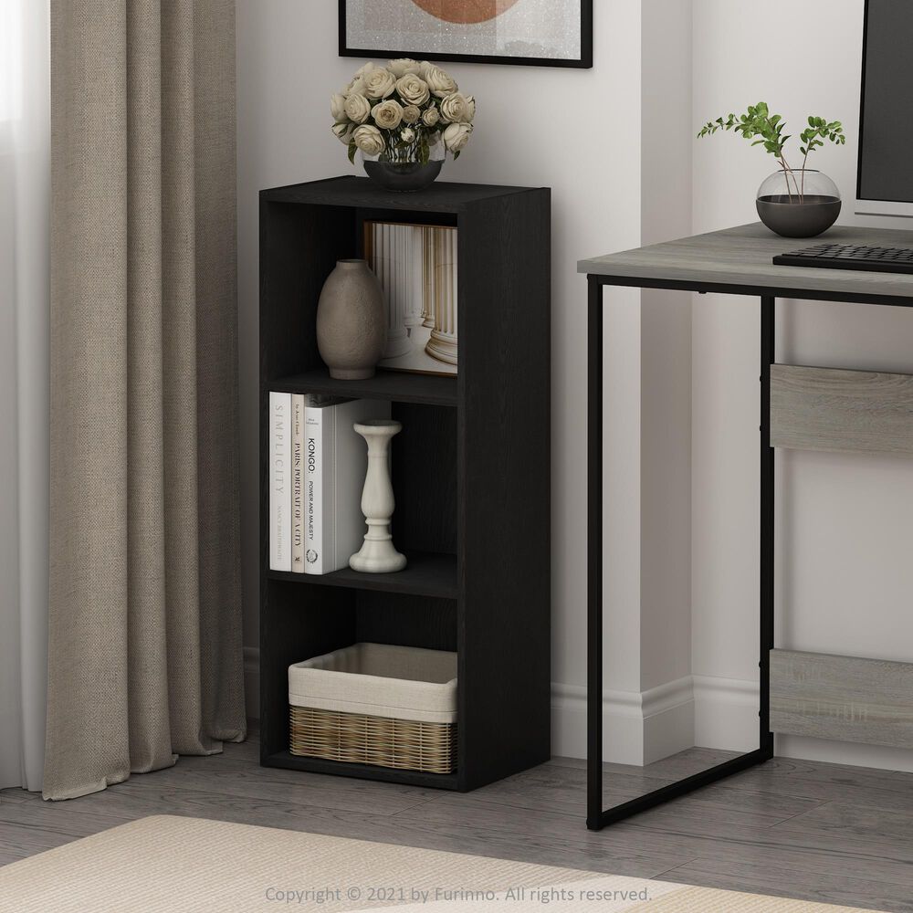 HOMLUX 3-Tier Bookcase with Decorative Open Shelves in Blackwood, , large