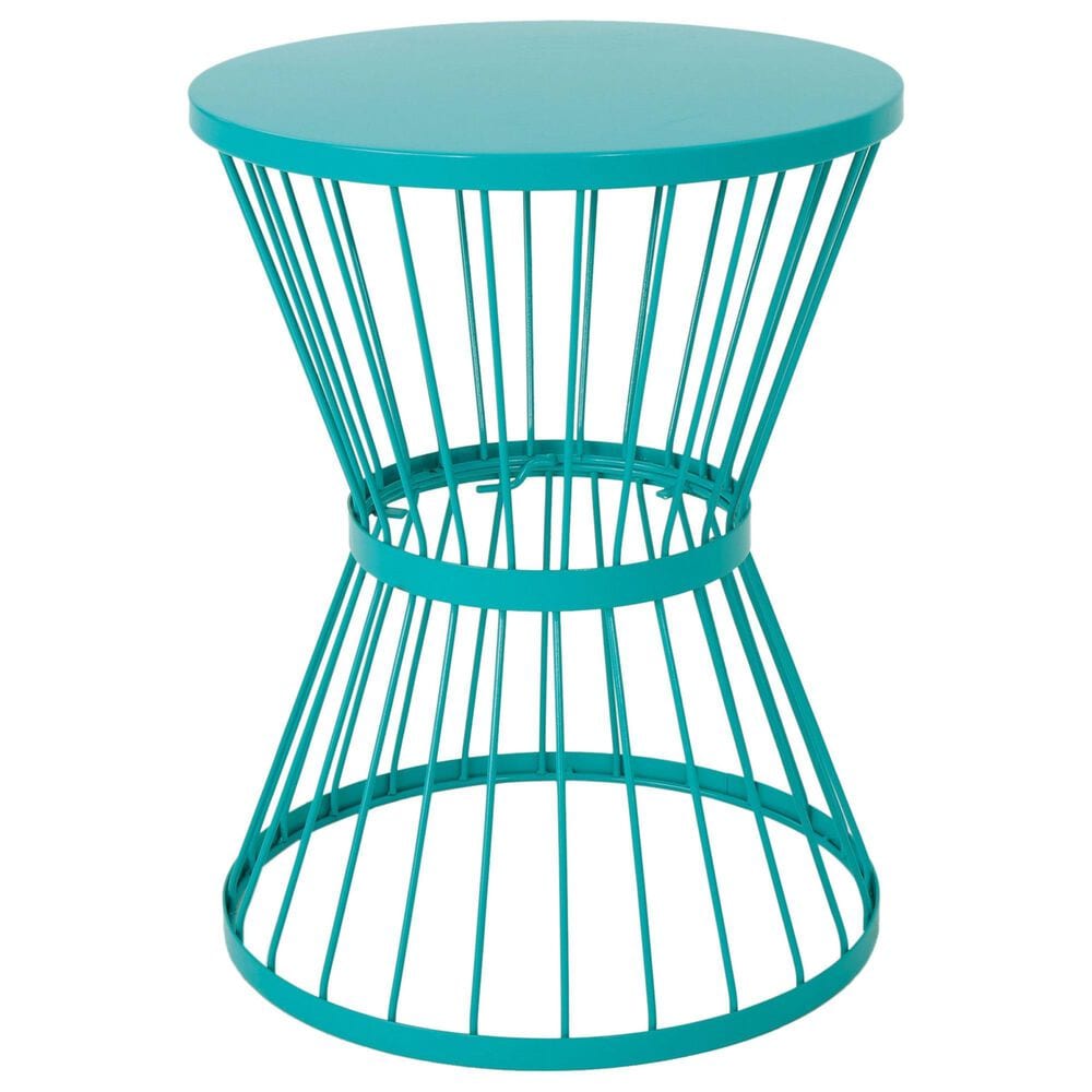 Hearth and Haven Outdoor Metal Hourglass Side Table with Open Cage Design in Teal, , large