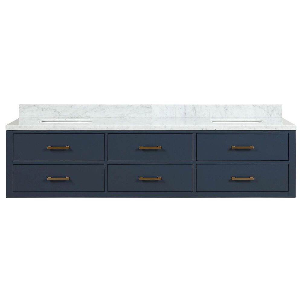 Lexora Home Castor 80&quot; Double Bathroom Vanity in Black with 2 cm White Carrara Marble Top and Rectangular Sinks, , large