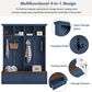 HOMLUX 6-Hook Hall Tree with Wood Grain Bench in Blue, , large