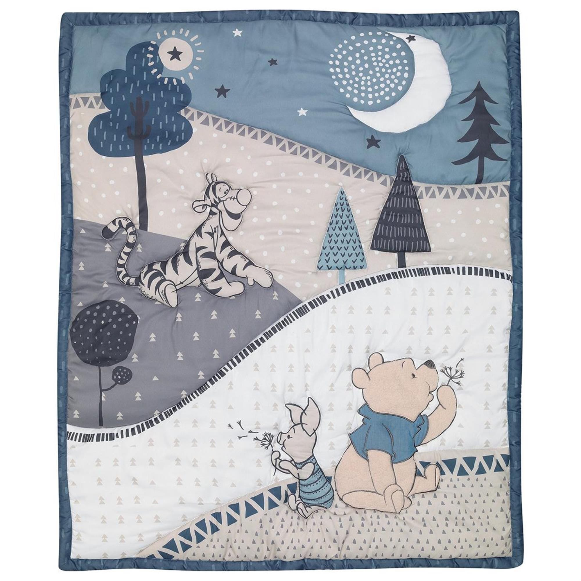 Lambs and Ivy Pooh Bear 3 Piece Crib Bedding Set in Blue and Gray