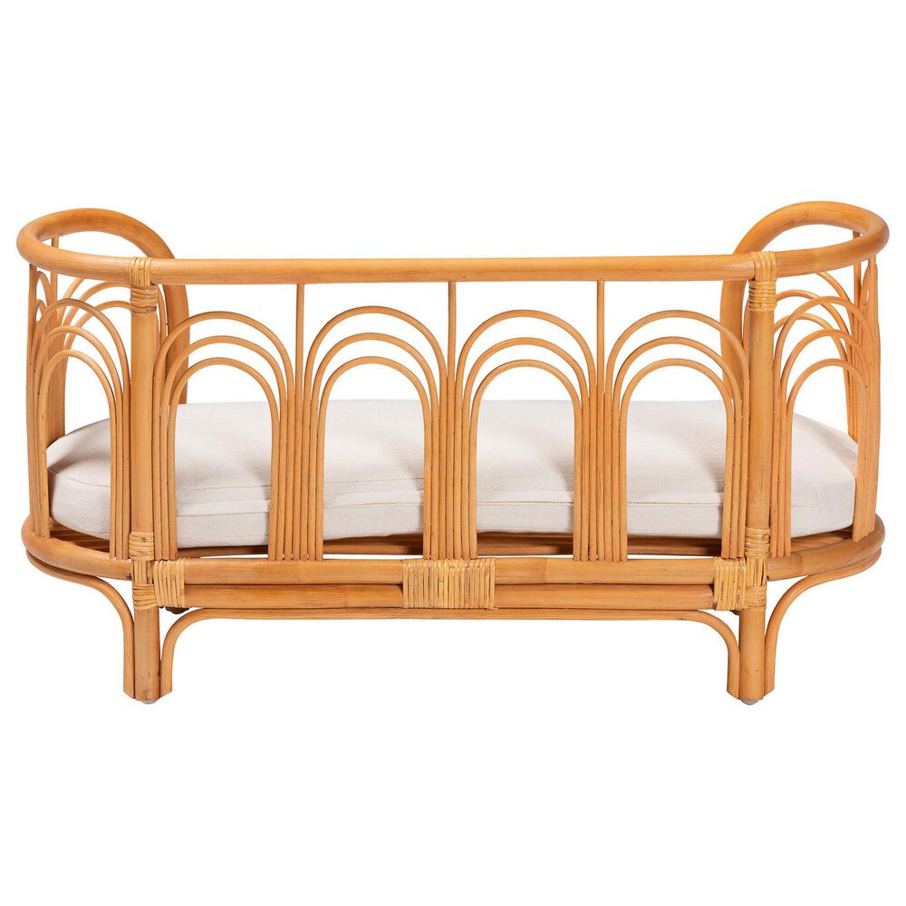 Baxton Studio Nariko Rattan Pet Bed with Removable Cushion in Light Honey, , large
