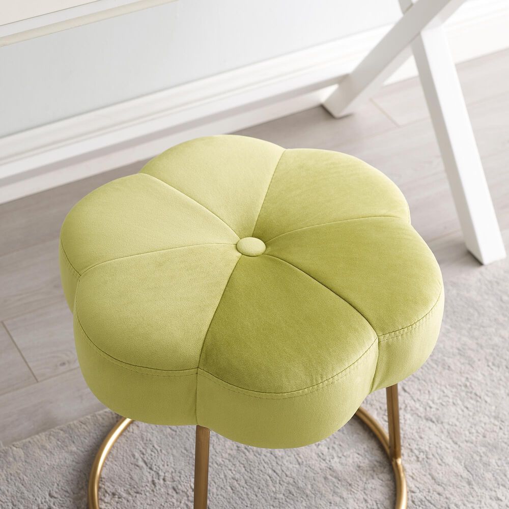 Linon Home Decor Seraphina Vanity Stool with Green Cushion in Gold, , large