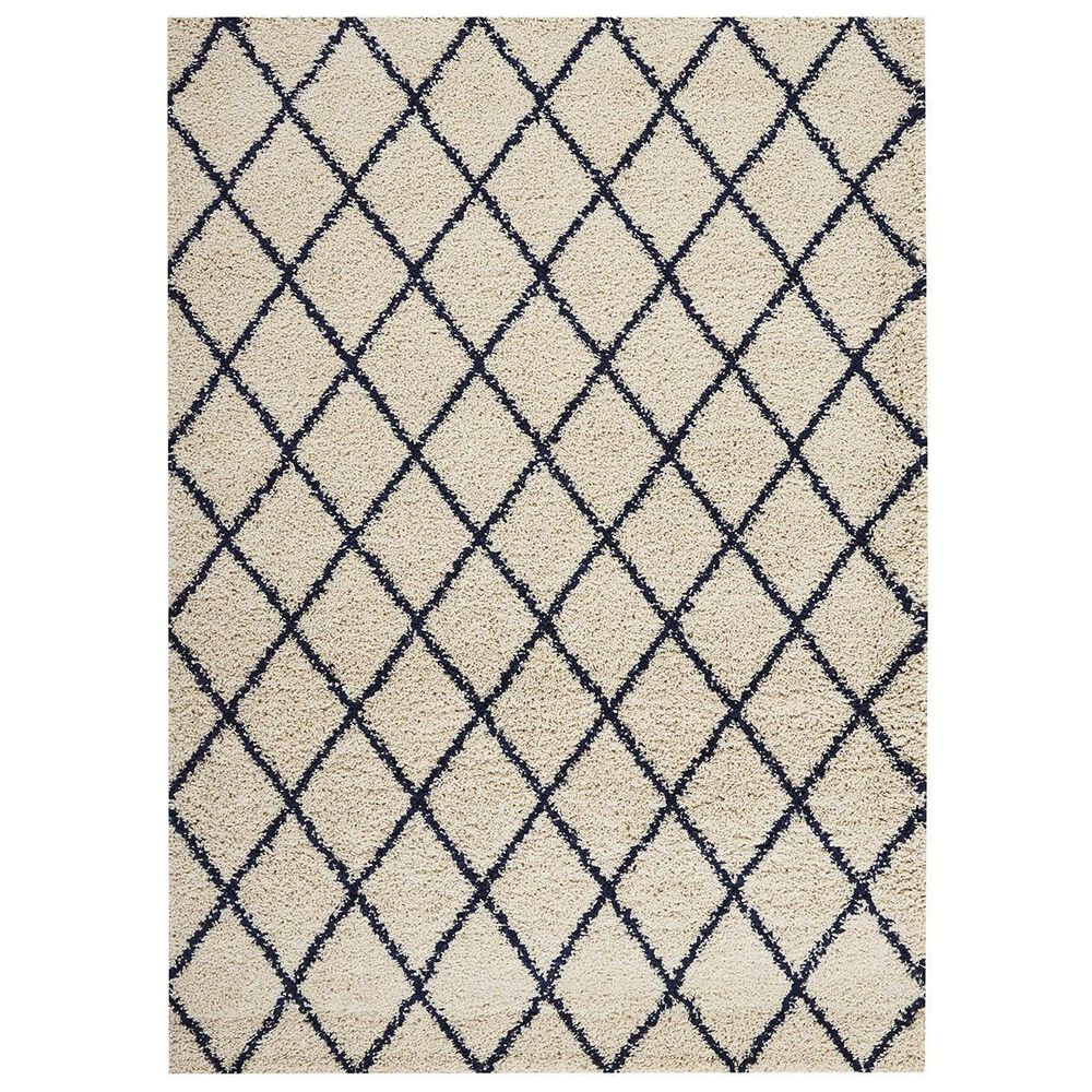 Nourison Brisbane BRI08 5" x 7" Ivory and Blue Area Rug, , large