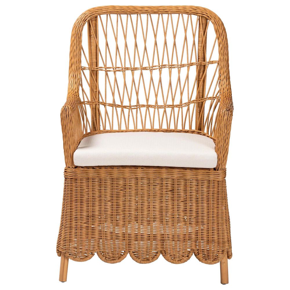 Baxton Studio Teresa Arm Chair with Light Honey Rattan in White, , large