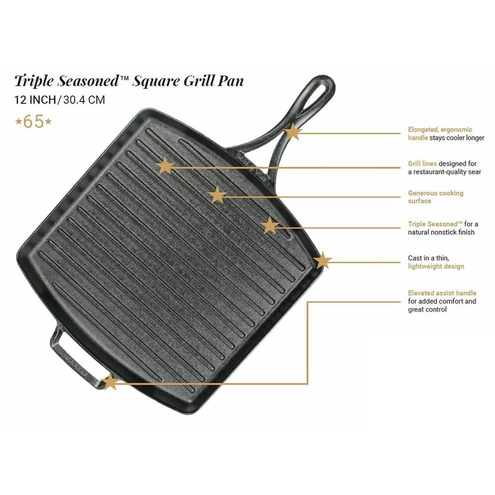 Lodge Blacklock 12&quot; Square Triple Seasoned Cast Iron Grill Pan in Black, , large