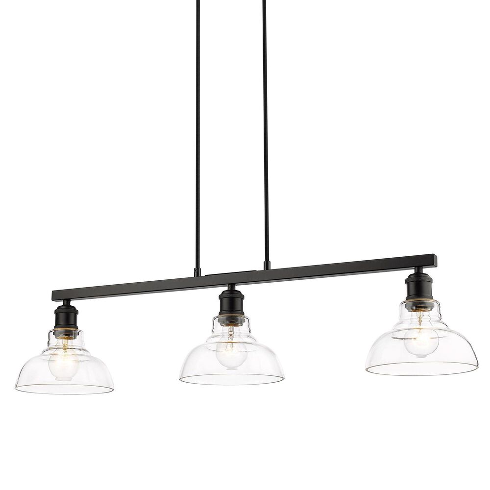 Golden Lighting Carver 3-Light Linear Pendant with Clear Shade in Matte Black, , large
