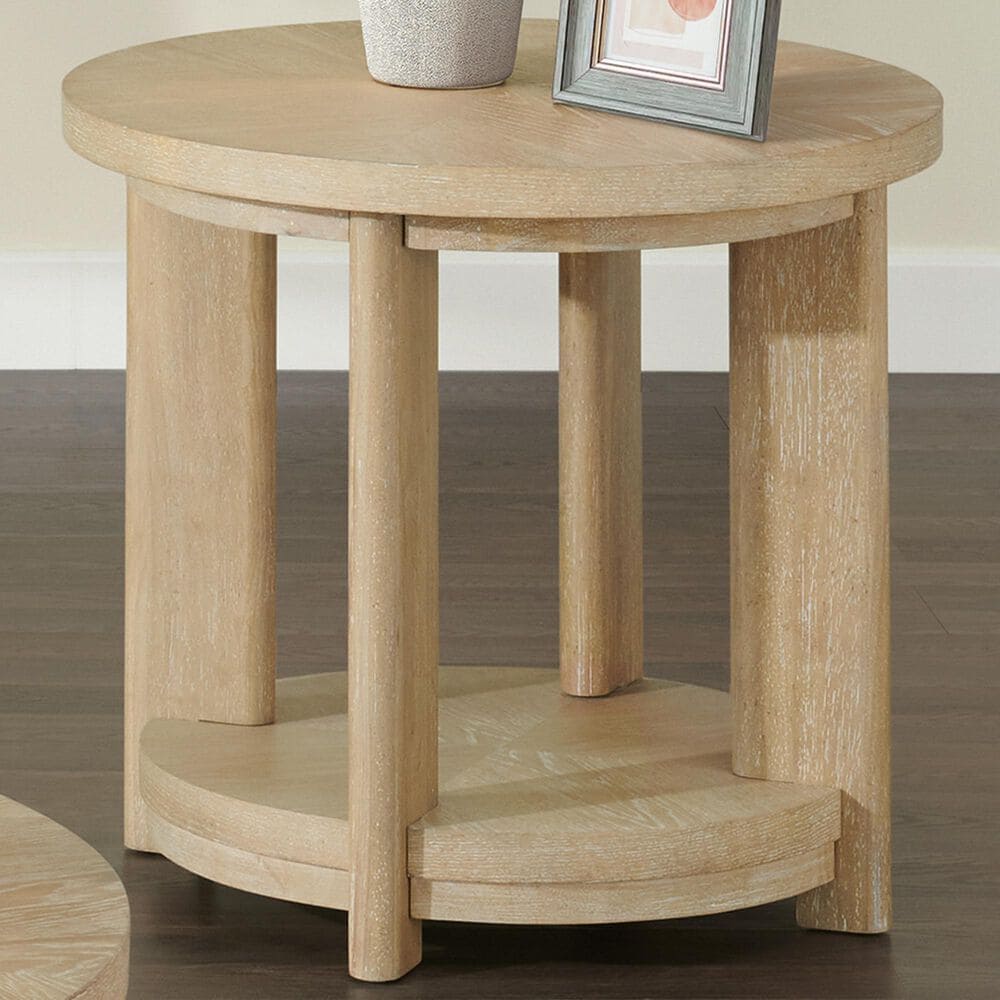 Golden Wave Furniture Pacific Grove Round End Table in Sand Dune, , large