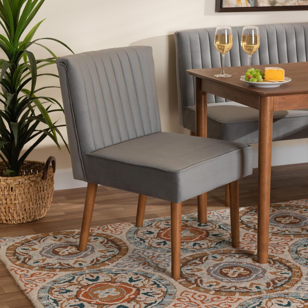 Baxton Studio Alvis Side Chair with Grey Velvet Cushion in Walnut Brown, , large