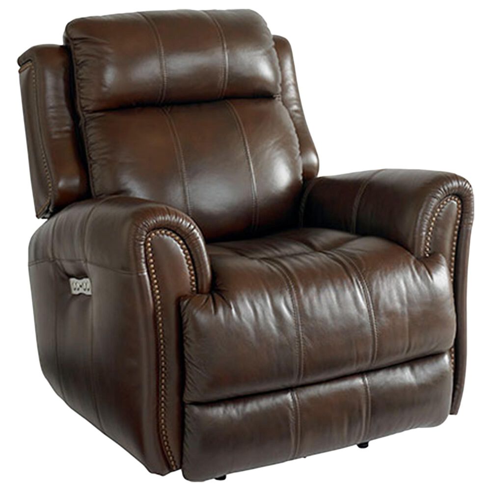 Bassett Marquee Leather Wall Recliner with Power Headrest in Chocolate, , large