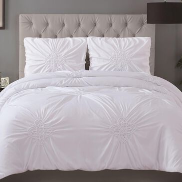 Pem America Christian Siriano Georgia Rouched 3-Piece King Duvet Cover Set in White, , large