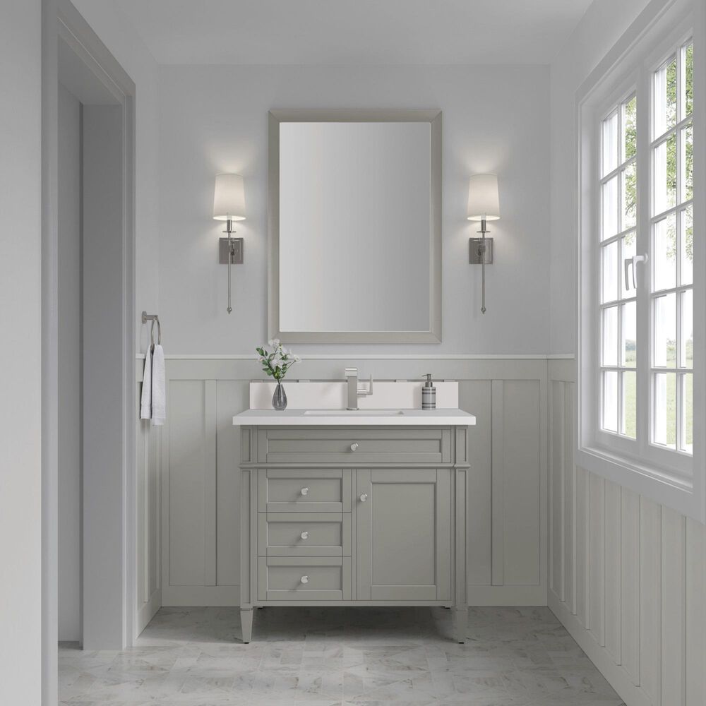 James Martin Vanities Brittany 36" Single Bathroom Vanity in Urban Gray with Single Hole 3 cm White Zeus Quartz Top and Rectangular Sink, , large