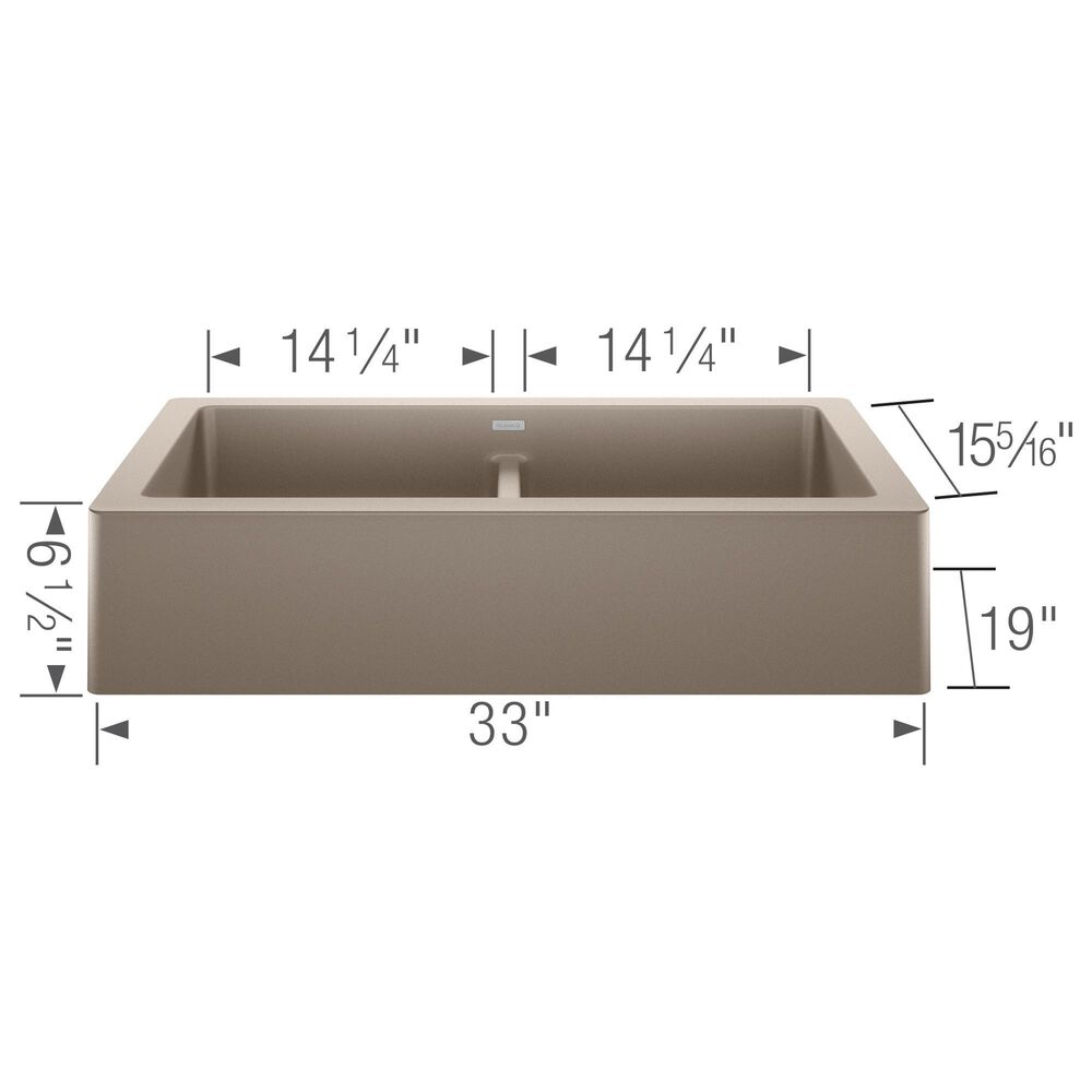 Blanco Vintera 33&quot; Equal Double Apron Farmhouse Sink in Truffle, , large