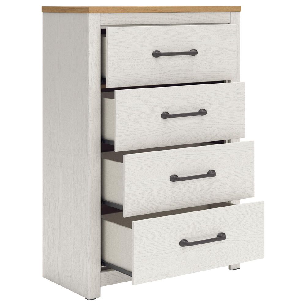Ashley Linnocreek 4-Drawer Drawer Chest in White and Warm Brown, , large