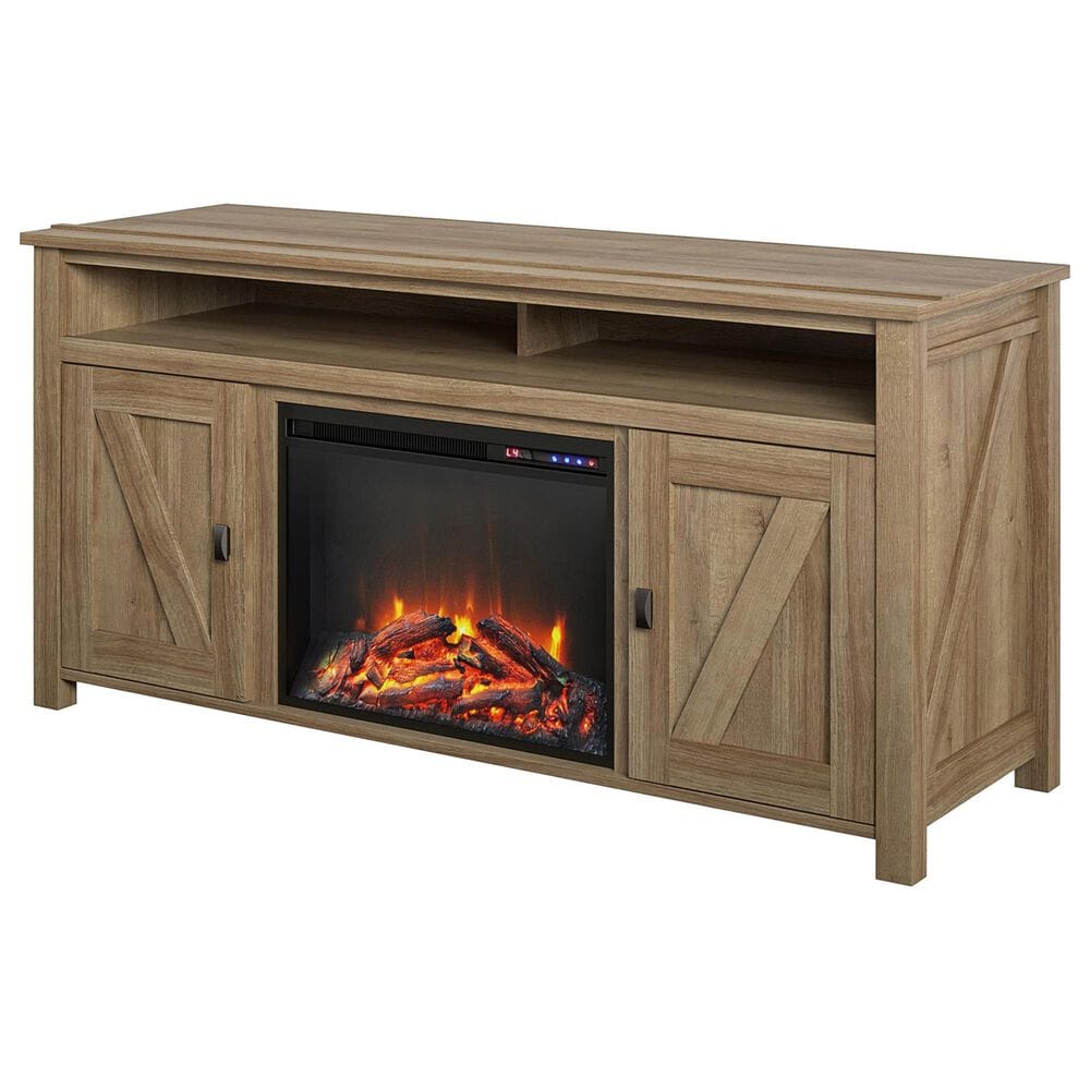 DHP Farmington 60" TV Console with Fireplace in Natural, , large