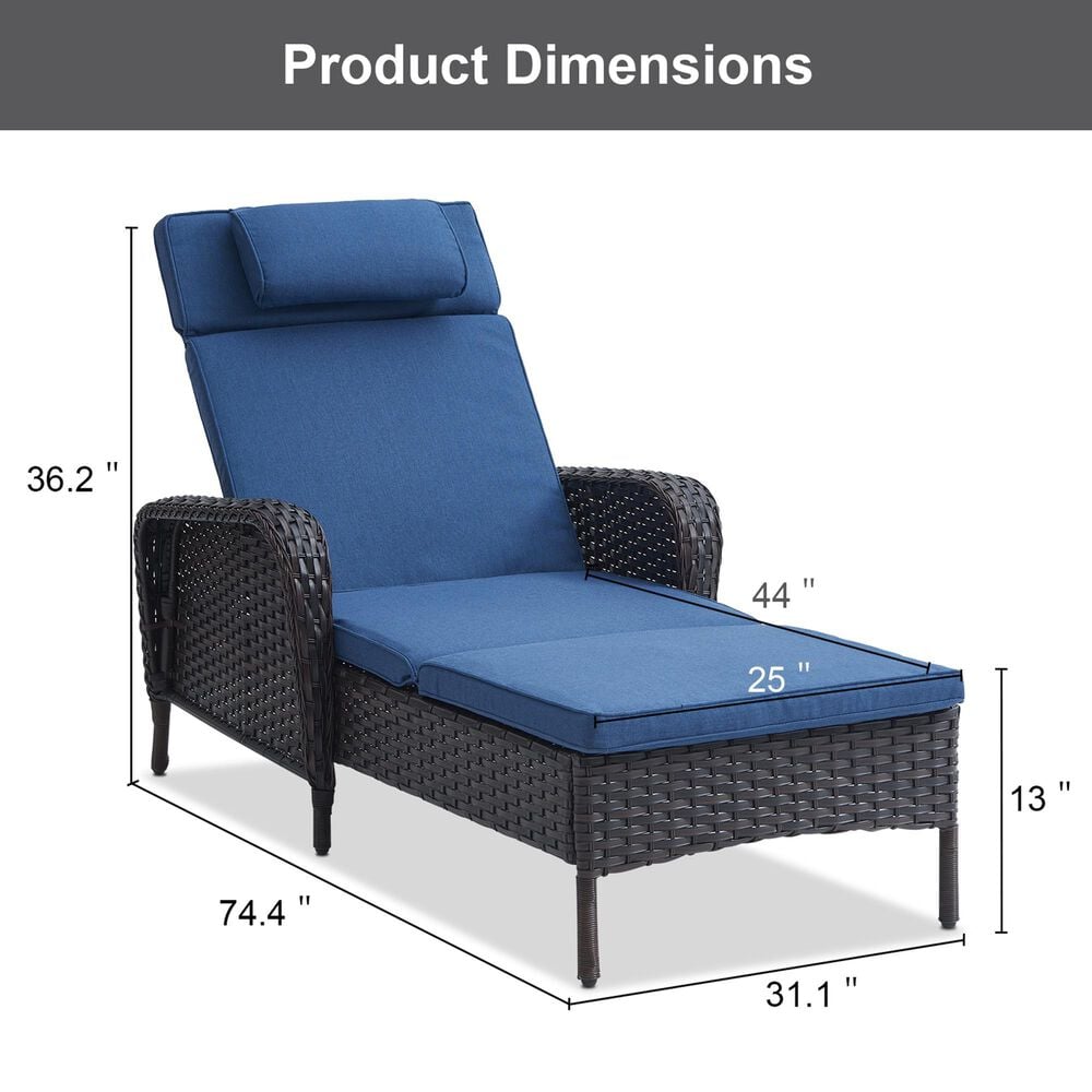 Sunwell Garden Outdoor Lounge Chair with Brown Rattan in Navy, , large