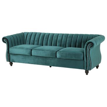 Noble House Bowie Stationary Sofa in Teal Velvet, , large
