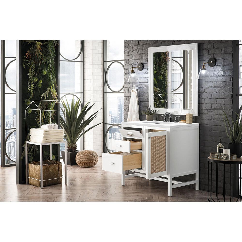 James Martin Vanities Addison 36" Single Vanity Cabinet in Glossy White with 3 cm White Zeus Quartz Top and Rectangular Sink, , large