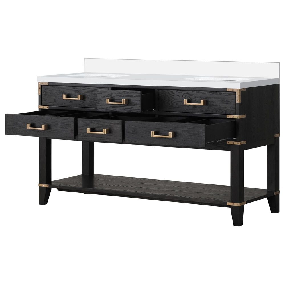 Lexora Home Norwalk 60&quot; Double Bathroom Vanity in Black Oak with White Cultured Marble Top  and Rectangle Sink, , large