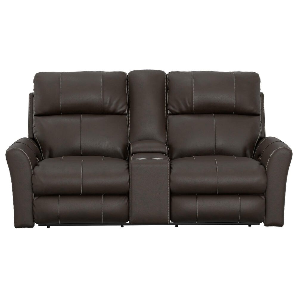 Catnapper Fredda Power Reclining Console Loveseat with Power Headrests in Coffee, , large