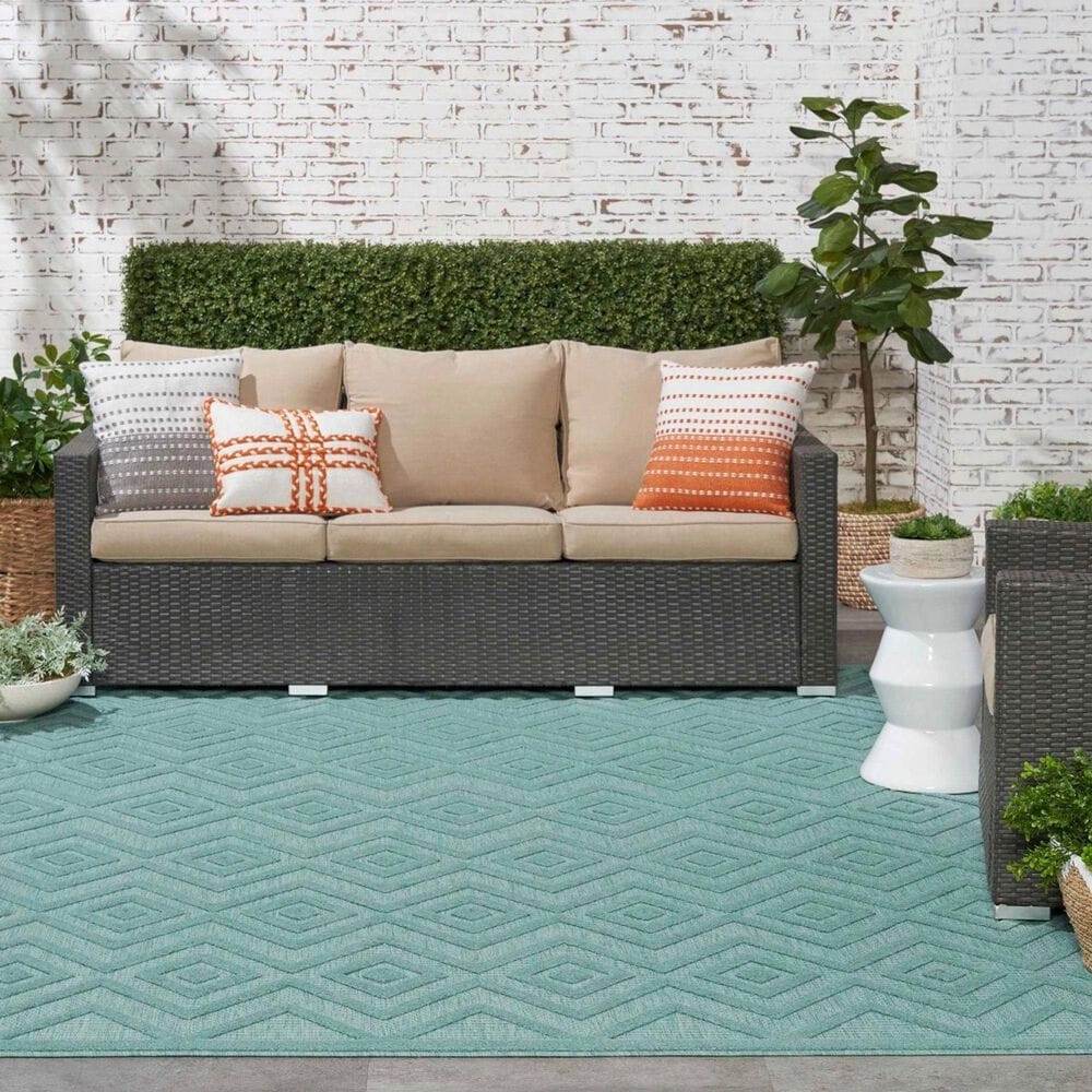 Nourison Versatile 9&#39; x 12&#39; Aqua and Teal Indoor/Outdoor Area Rug, , large