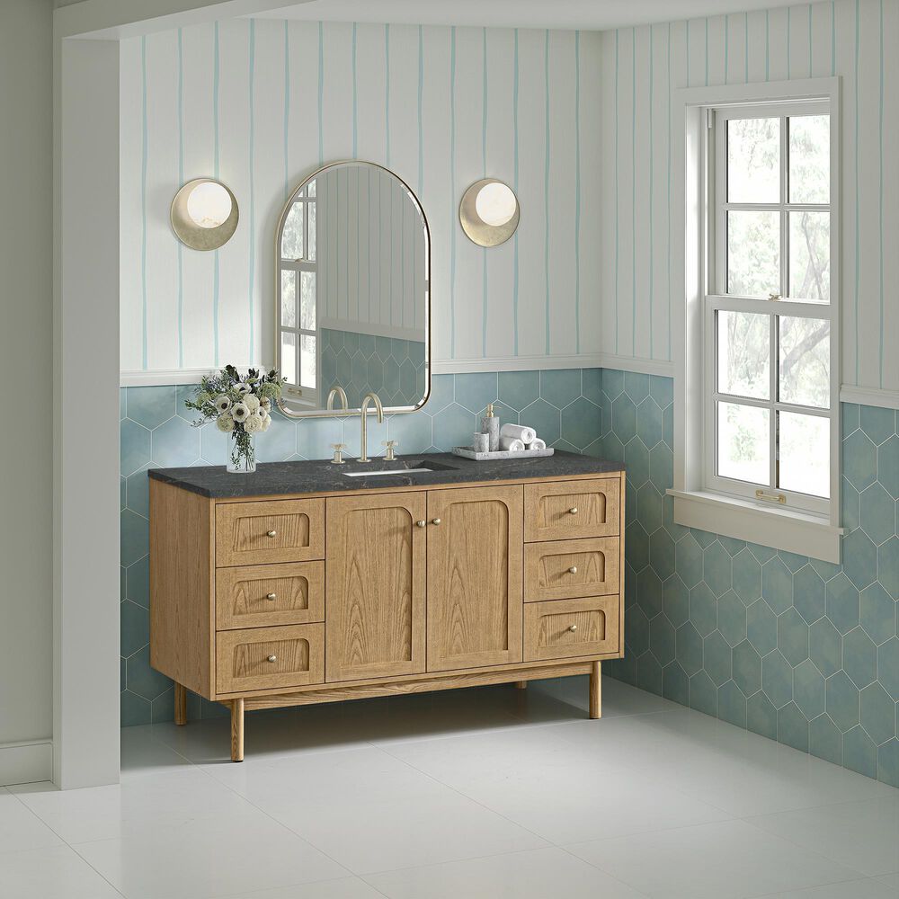 James Martin Vanities Laurent 60&quot; Single Bathroom Vanity in Light Natural Oak with 3 cm Parisien Bleu Quartz Top and Rectangular Sink, , large
