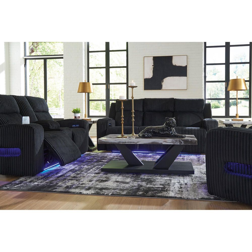 Ashley Forest Lake Power Reclining Loveseat with Console and Adjustable Headrest in Black Velvet, , large