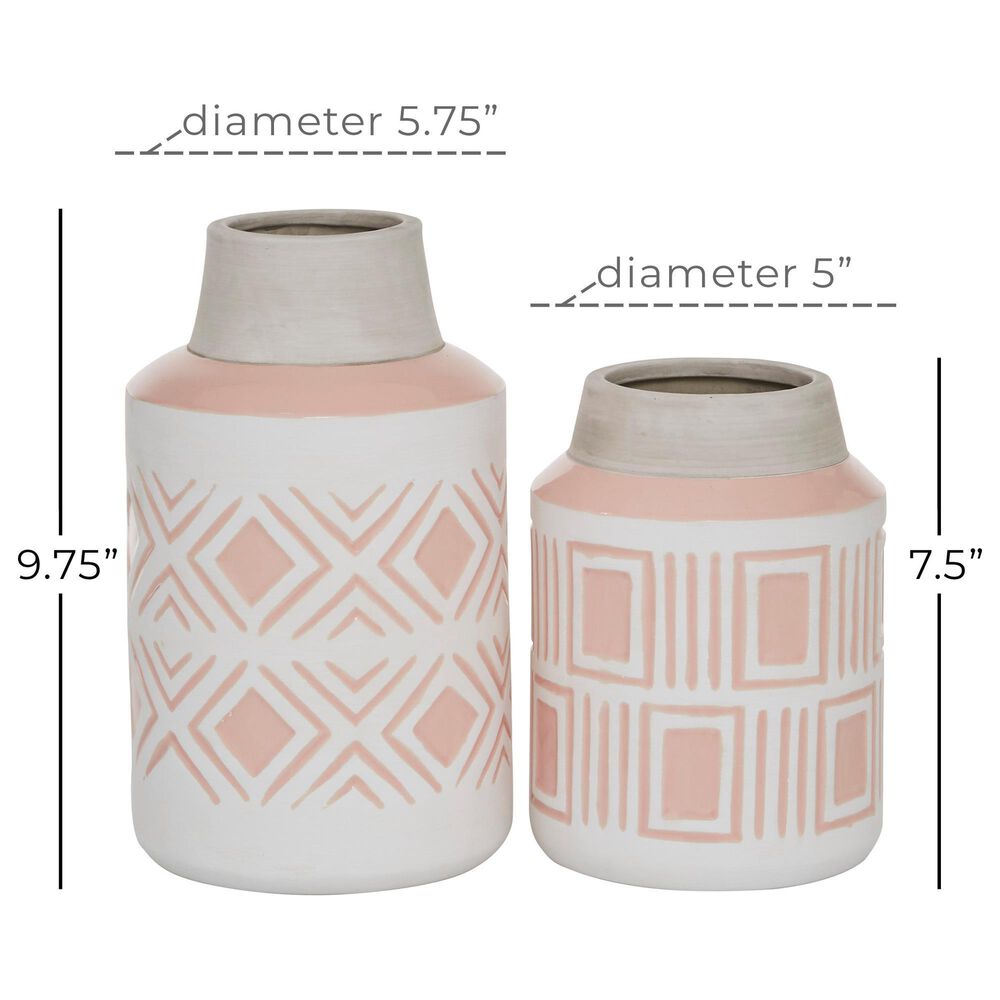 Maple and Jade Geometric Textured Patterned Vase in Pink and White &#40;Set of 2&#41;, , large