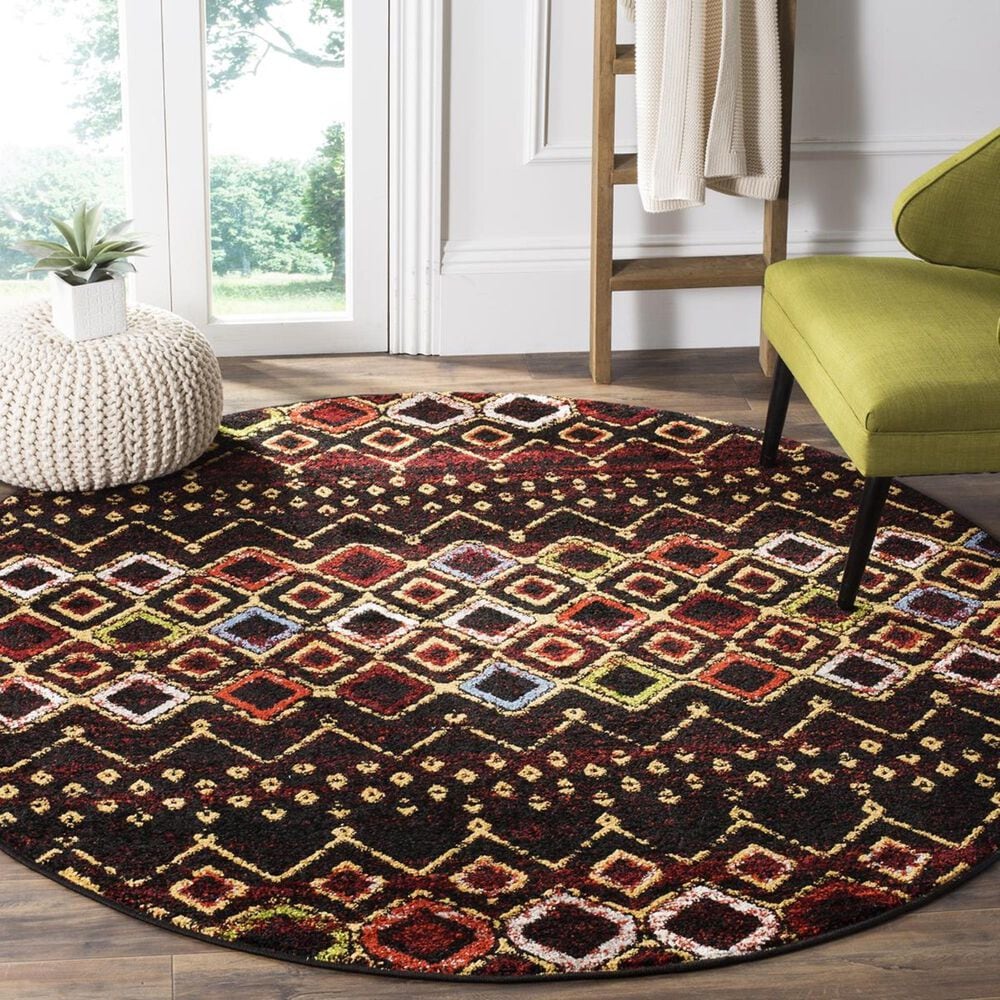 Safavieh Amsterdam AMS108P-5R 5"1" Round Black/Multi Area Rug, , large