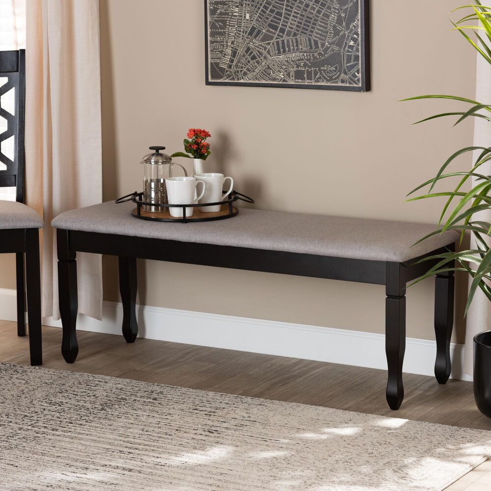 Baxton Studio Corey Dining Bench with Grey Cushion in Dark Brown, , large