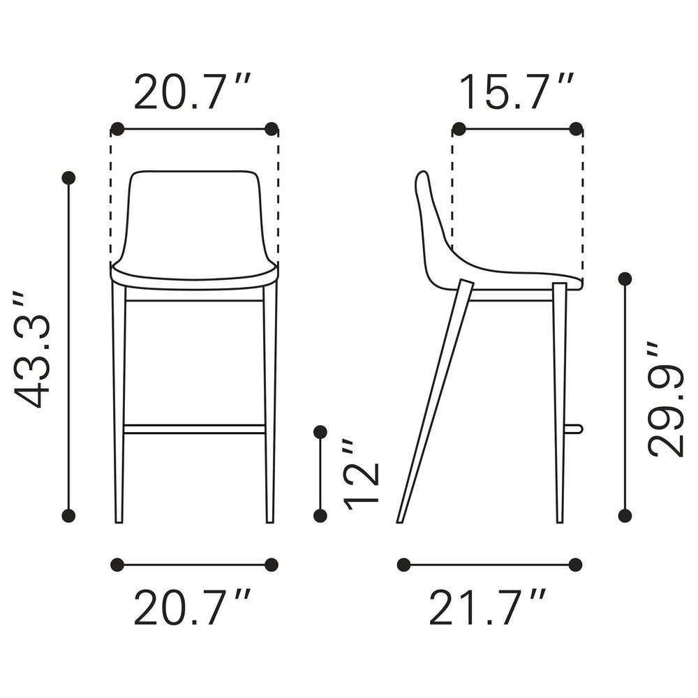 Zuo Modern Magnus Bar Stool in White and Brown &#40;Set of 2&#41;, , large